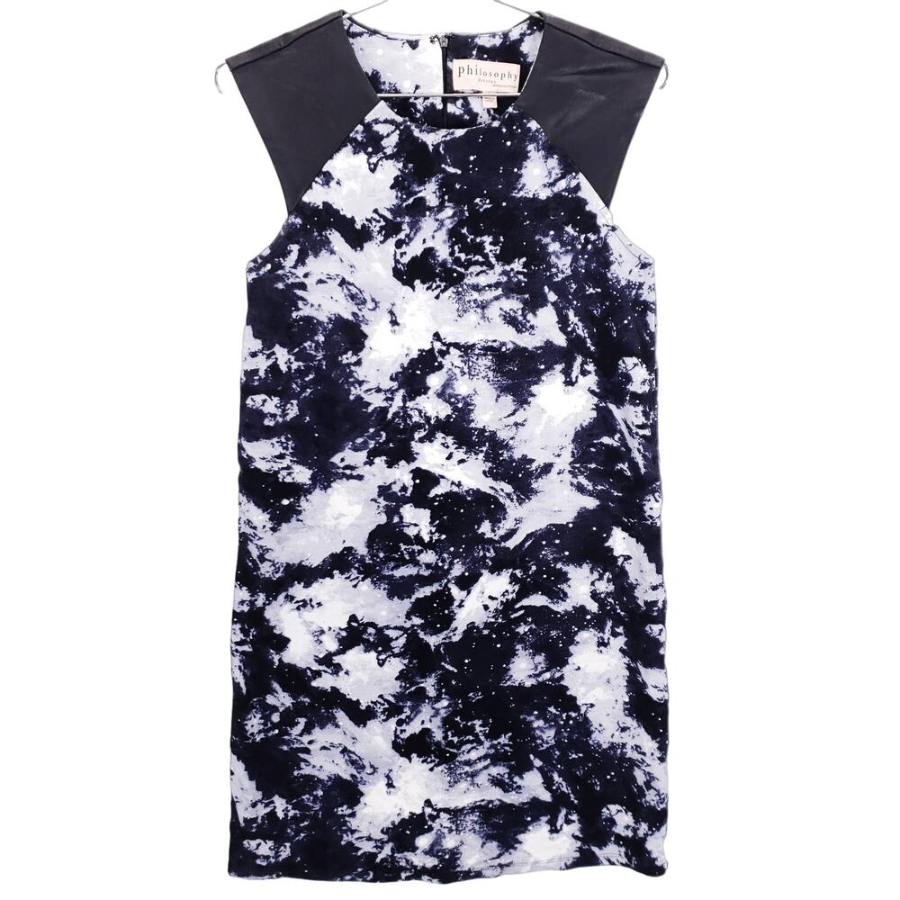 Philosophy Sheath Dress Womens Small Black Blue Galaxy Tie Dye Casual Zip Up